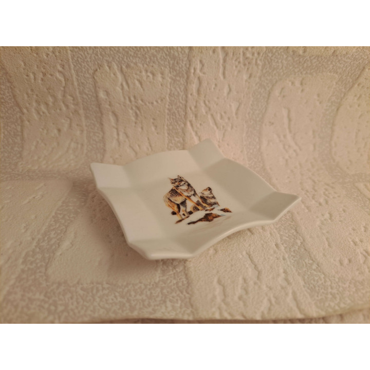 Amuse schaaltje van porselein met Wolven 8x8x1.5cm - handgemaakt