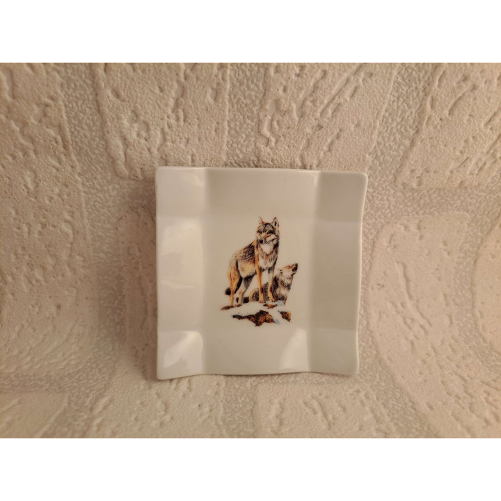 Amuse schaaltje van porselein met Wolven 8x8x1.5cm - handgemaakt