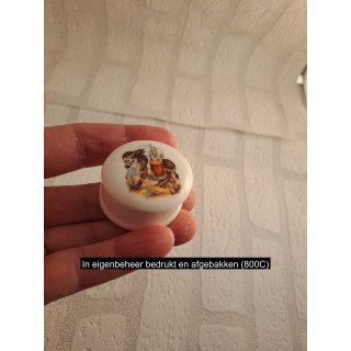 Pillendoosje van porselein met ezel tekening D4.5xH2.5cm