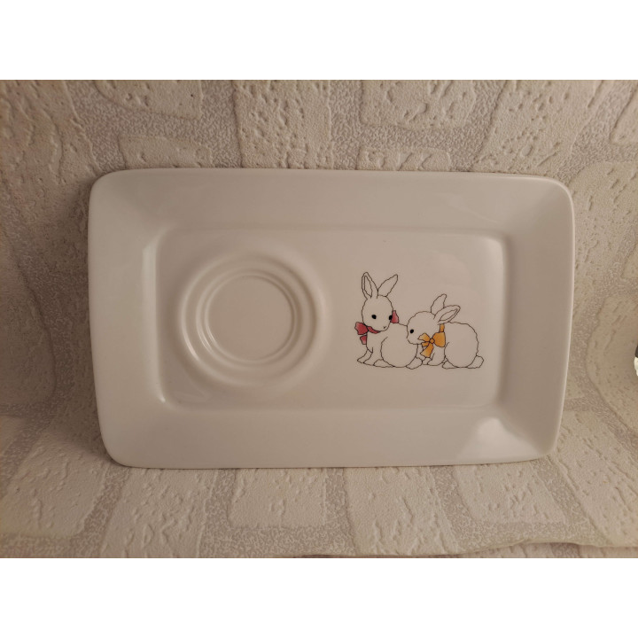 Schaaltje op plateau met konijnen tekening - handgemaakt