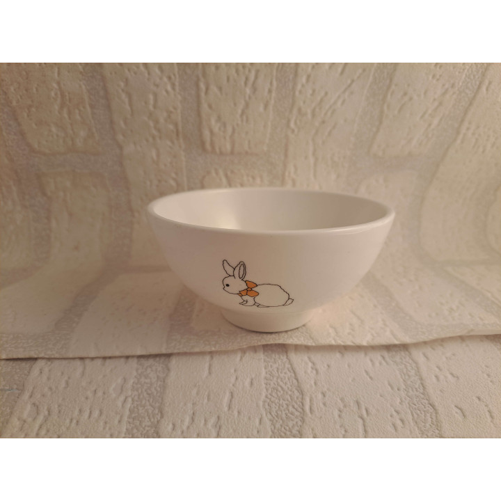 Porcelain Dish on Platter Rabbits Drawing Hand-Printed