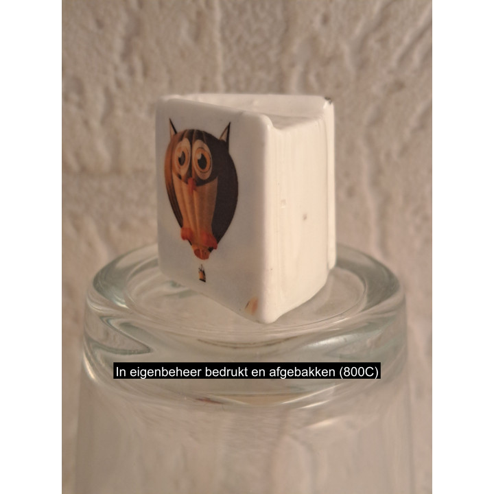 Boekje met Uil luchtballon, porselein 2.5x2.5x2.5cm