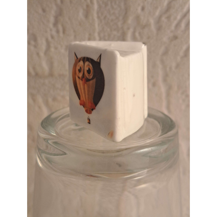 Boekje met Uil luchtballon, porselein 2.5x2.5x2.5cm - handgemaakt