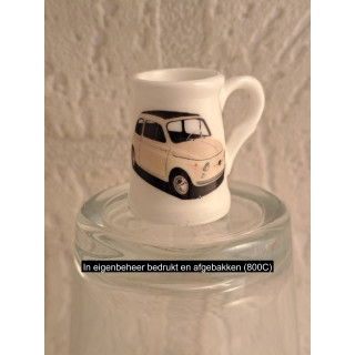 Bierpul van porselein met grijze Fiat 500 afbeelding