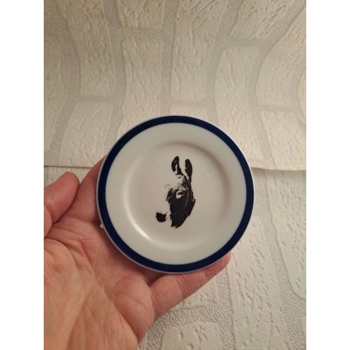 Small Porcelain Plate Blue Rim Donkey Head