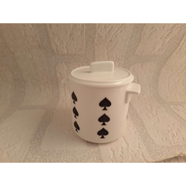 Suikerpotje met rondom symbool Schoppen, porselein D7xH8cm - handgemaakt