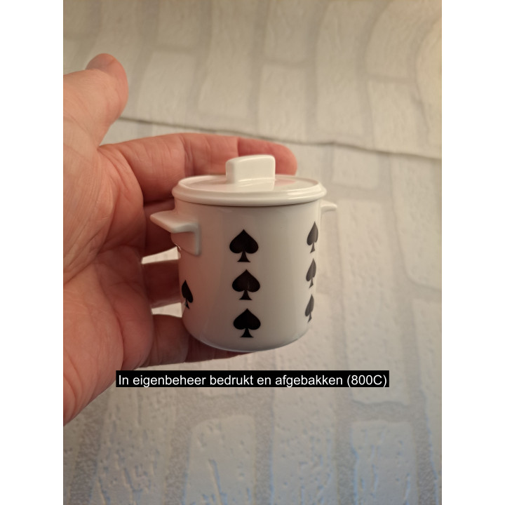 Suikerpotje met rondom symbool Schoppen, porselein D7xH8cm