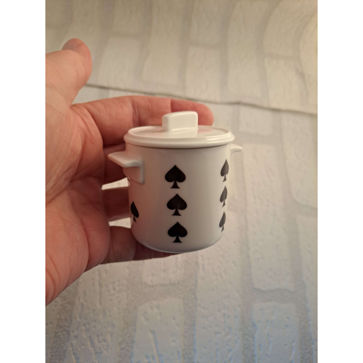 Suikerpotje met rondom symbool Schoppen, porselein D7xH8cm - handgemaakt