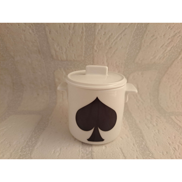 Suikerpotje met symbool Schoppen, porselein D7xH8cm - handgemaakt