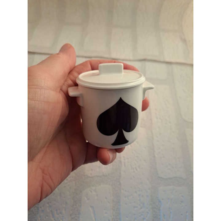 Suikerpotje met symbool Schoppen, porselein D7xH8cm - handgemaakt