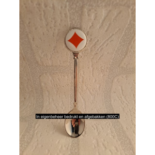 Metaal theelepeltje speelkaarten symbool Ruiten op het porselein rondje