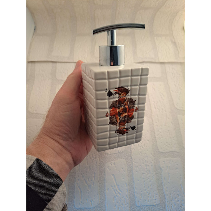 Porcelain Soap Dispenser King of Spades Hand-Printed