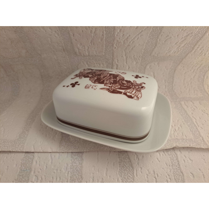 Botervloot van porselein met speelkaart Joker aas tekening - handgemaakt