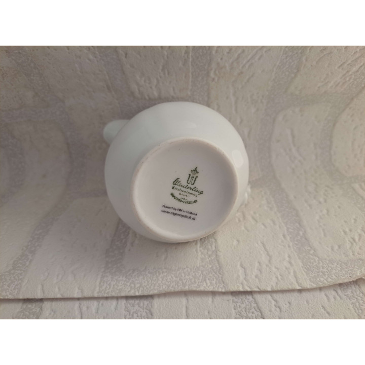 Melkkan van porselein met speelkaarten harten Boer Koning Vrouw en Aas - handgemaakt