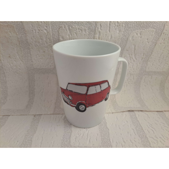 Porselein mok beker met magenta kleur Mini Cooper tekening - handgemaakt