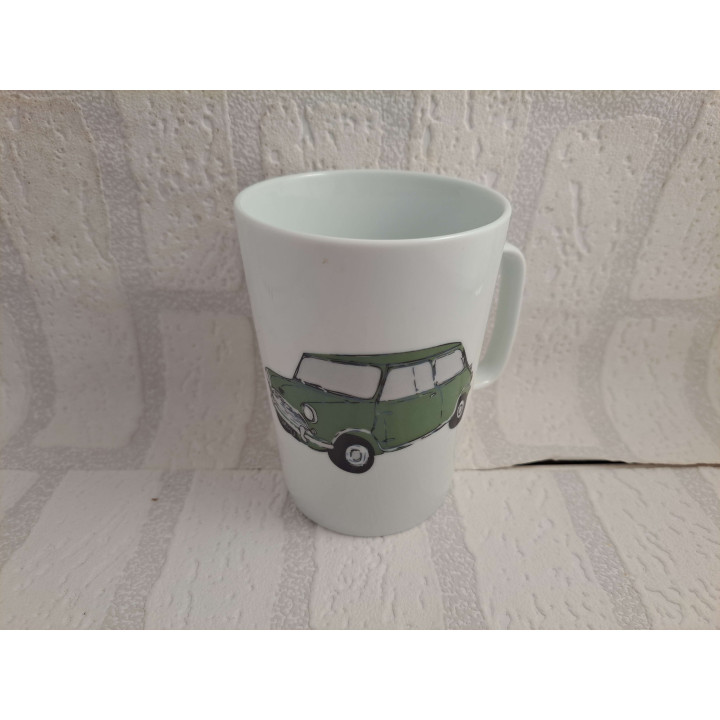 Porselein mok beker met groene kleur Mini Cooper tekening - handgemaakt