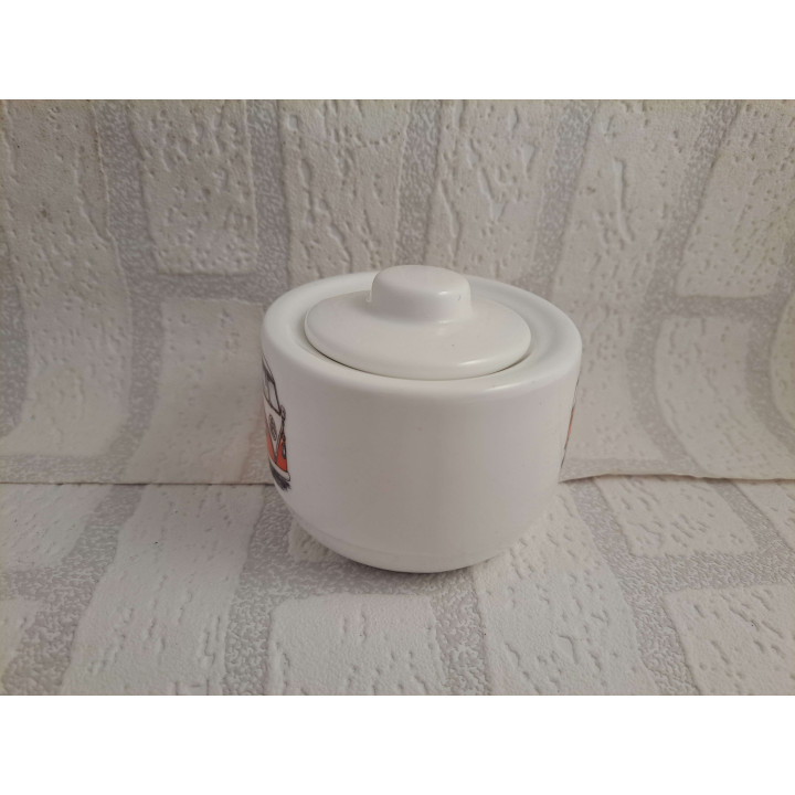 Suikerpotje met Volkswagen bus opdruk, porselein D10xH8cm - handgemaakt