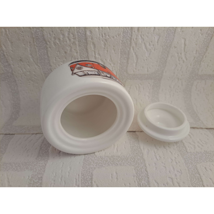 Suikerpotje met Volkswagen bus opdruk, porselein D10xH8cm - handgemaakt