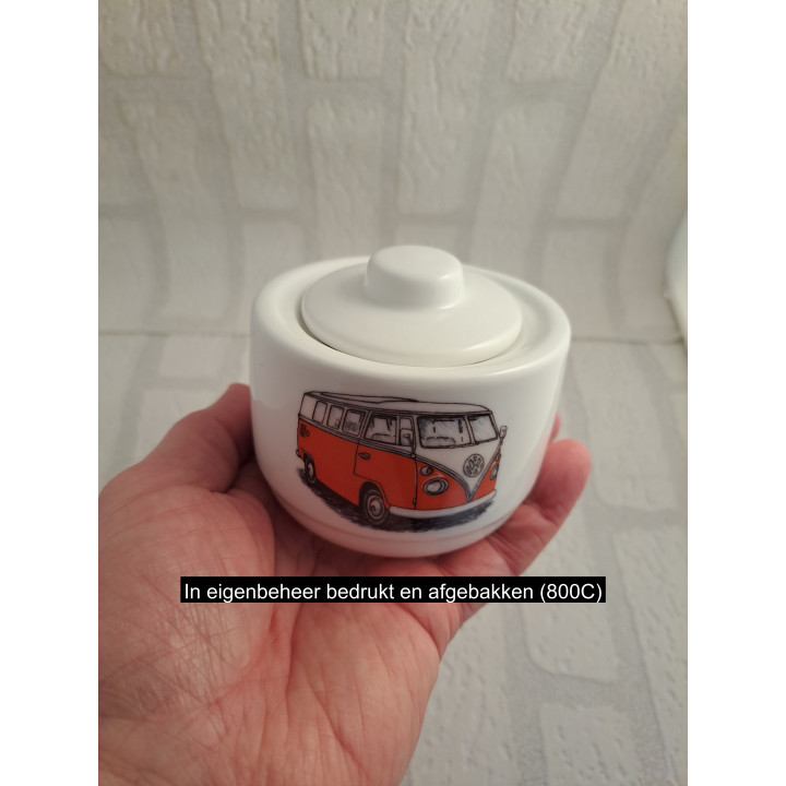 Suikerpotje met Volkswagen bus opdruk, porselein D10xH8cm