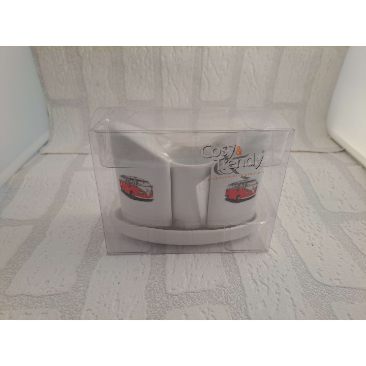 Peper en zoutstel met Volkswagen bus opdruk. porselein 13x6x10cm- handgemaakt