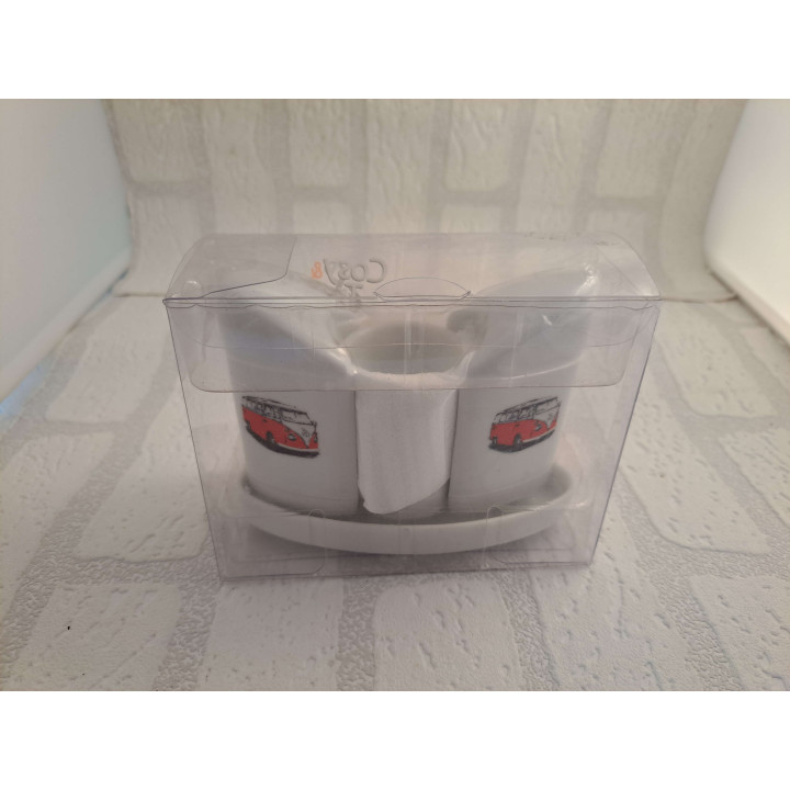Peper en zoutstel met Volkswagen bus opdruk. porselein 13x6x10cm- handgemaakt