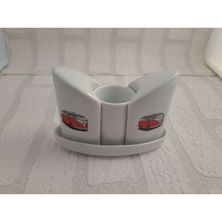 Peper en zoutstel met Volkswagen bus opdruk. porselein 13x6x10cm- handgemaakt
