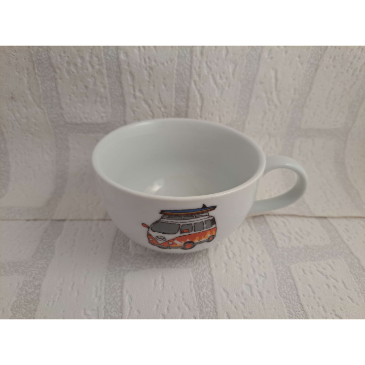 Theepot van porselein met theekop met Volkswagens bus - handgemaakt