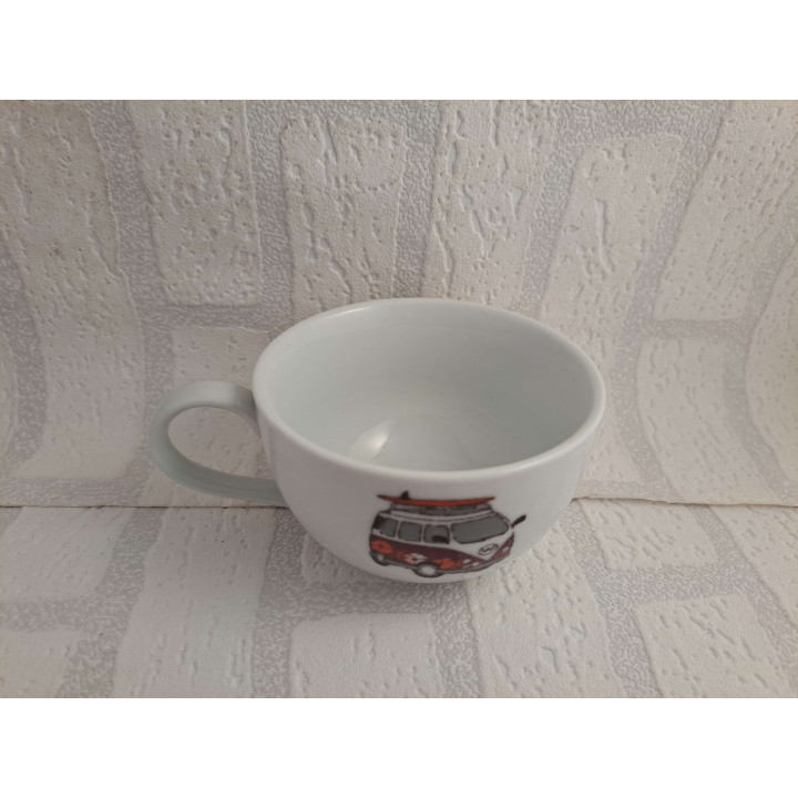 Theepot van porselein met theekop met Volkswagens bus - handgemaakt