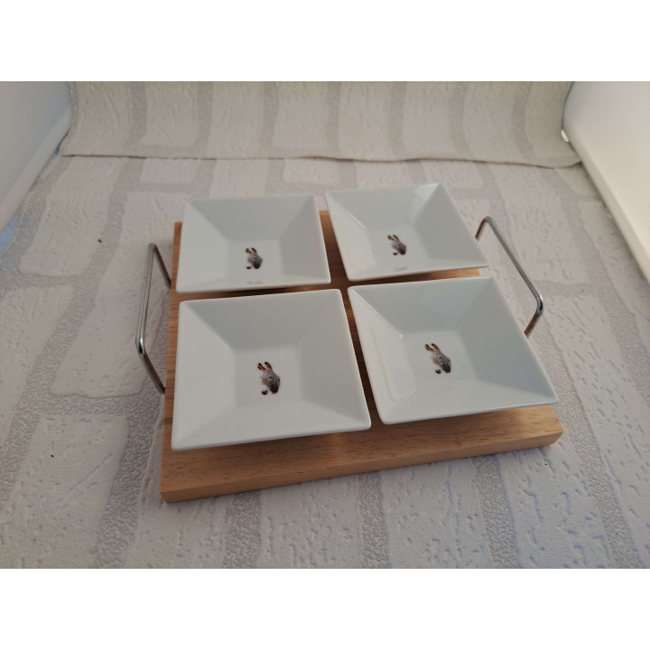 Amuse schaaltjes van porselein met hout plaque met ezel kop  - handgemaakt