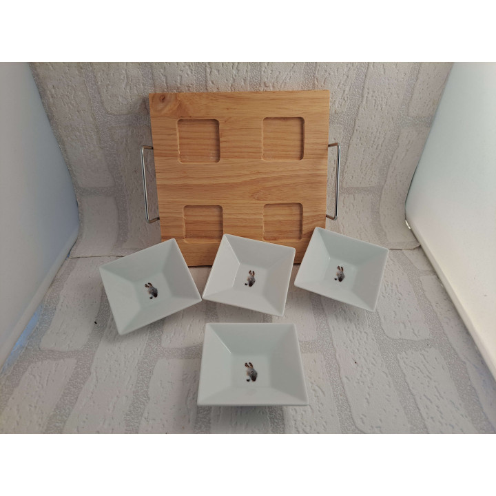 Amuse schaaltjes van porselein met hout plaque met ezel kop  - handgemaakt