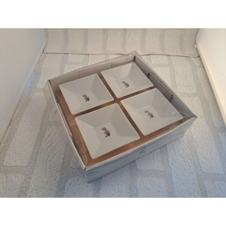 Amuse schaaltjes van porselein met hout plaque met ezel kop  - handgemaakt