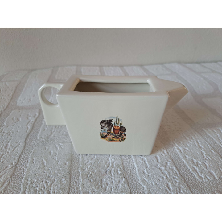 Set kop en schotels met suikerpot en melkkan van porselein met ezel tekening - handgemaakt