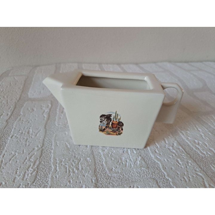 Set kop en schotels met suikerpot en melkkan van porselein met ezel tekening - handgemaakt