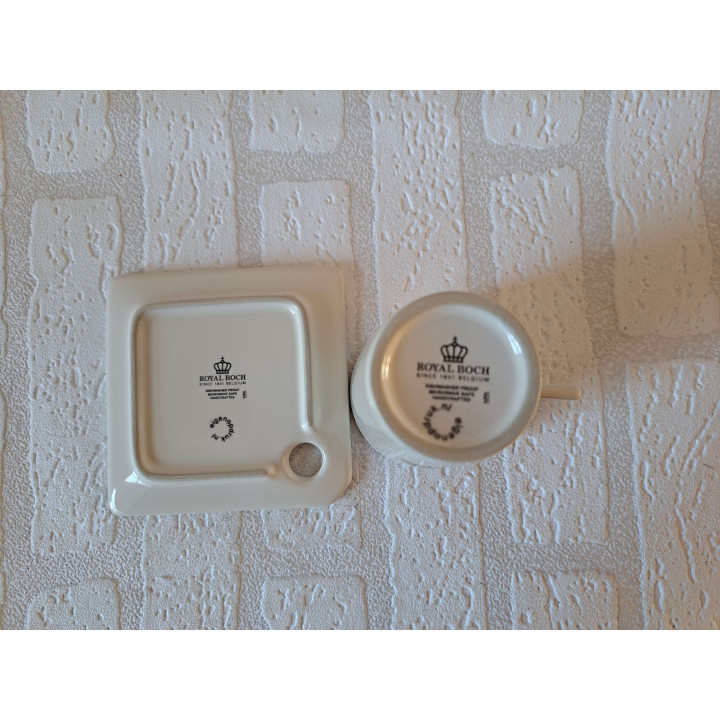 Set kop en schotels met suikerpot en melkkan van porselein met ezel tekening - handgemaakt