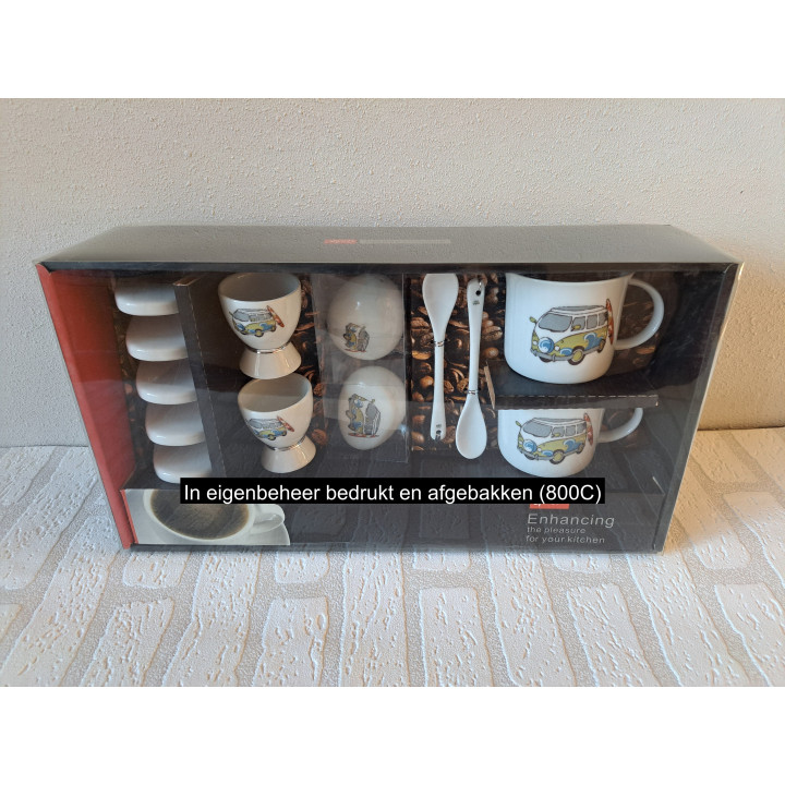 Ontbijtset Volkswagen bus en surfplank, porselein 41x22x9cm