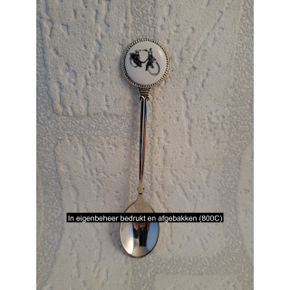 Metaal theelepeltje Solex motorfiets op het porselein rondje