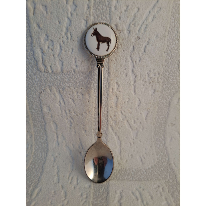 Metaal theelepeltje Italiaans ezel op het porselein rondje  - Verzamelobject