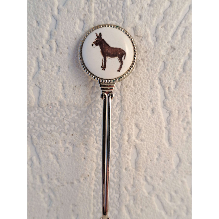 Metaal theelepeltje Italiaans ezel op het porselein rondje  - Verzamelobject
