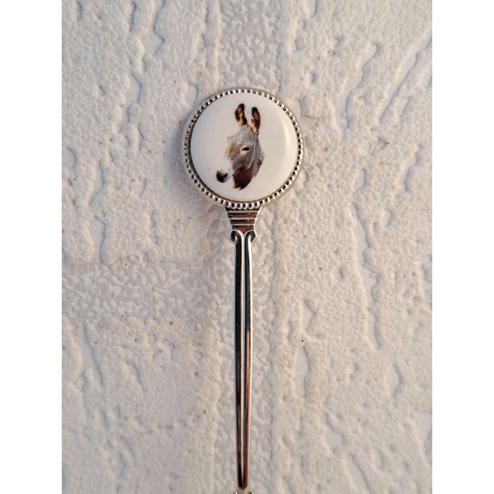 Metaal theelepeltje Ezel kop op het porselein rondje - Verzamelobject