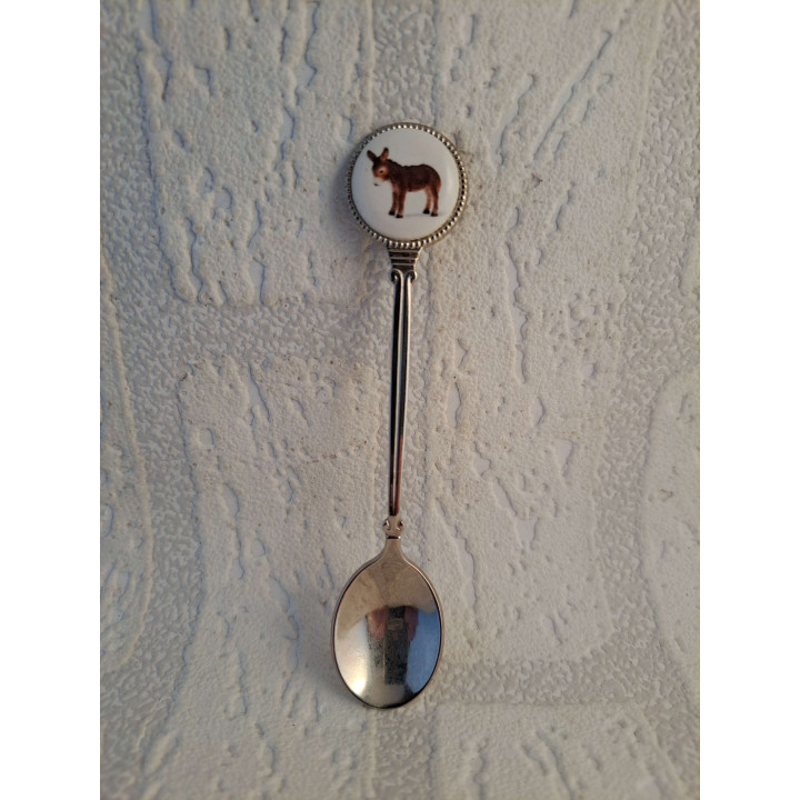 Metaal theelepeltje Ezel op het porselein rondje - Verzamelobject