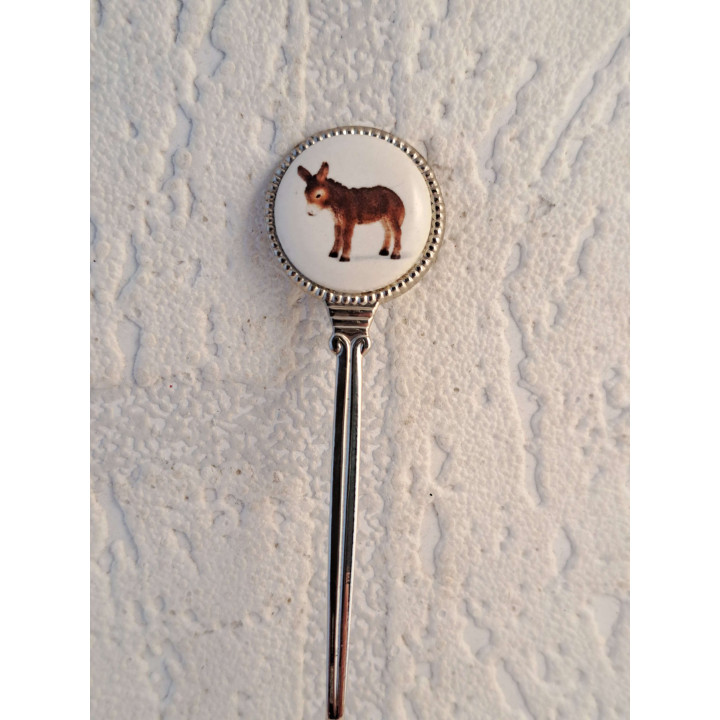 Metaal theelepeltje Ezel op het porselein rondje - Verzamelobject