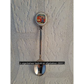 Metaal theelepeltje Abraham 50 jaar op het porselein rondje