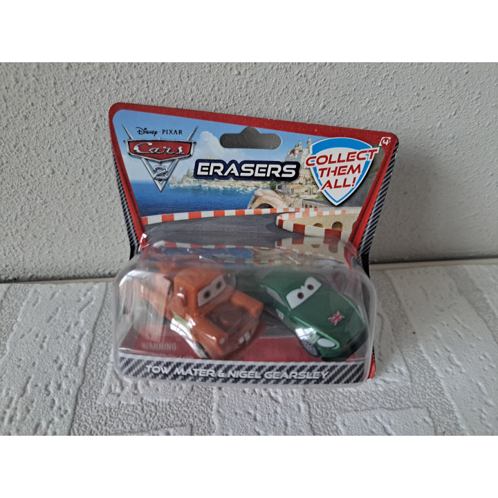 Tow Mater en Nigel Gearsley van gum Cars Disney 12x11.5x5cm - Pixar film