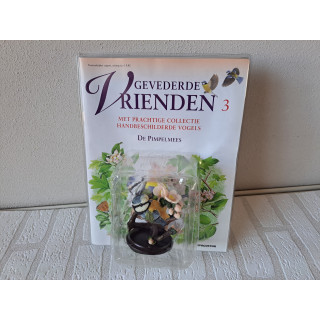 Pimpelmees vogel van kunsthars - hout met boekje D7xH9cm