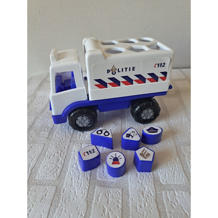 Politievrachtwagen van kunststof 6 vormblokken 25x14x17.5cm - speelgoed