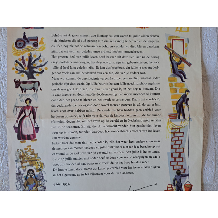 Poster 10 jaar bevrijding 4 Mei 1955 29.5x42.5cm GEEN COPY - historie