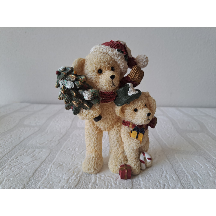IJsbeer met kerstmuts en jong van kunsthars RFA 10x5x14.5cm - dierfiguren
