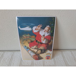 Kerstman Coca Cola reclame wandbordje van blik 14.5x20.5cm