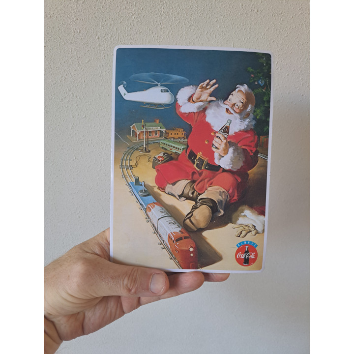 Kerstman Coca-Cola Reclame Wandbordje van Blik Vintage