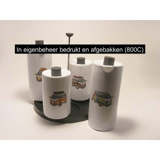 Peper en zout en azijn set van porselein met volkswagen bus